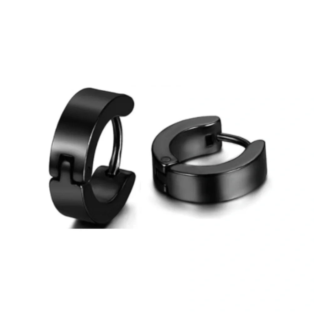 Black Huggie Hoop Earrings - Picture 4 of 4